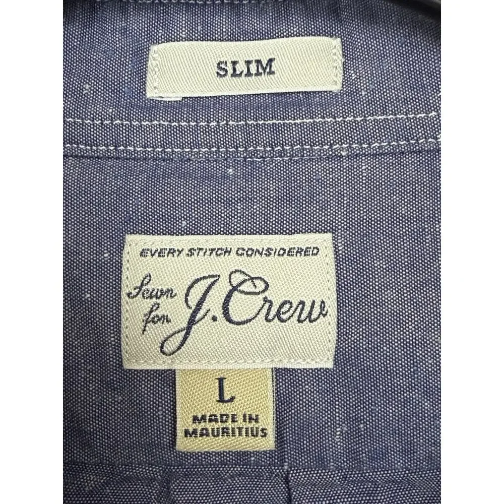 J.Crew Men s Blue Denim Shirt Large Slim Fit Long Sleeves Button Up‎ 100% Cotton